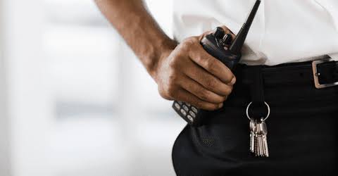 Security guard with radio